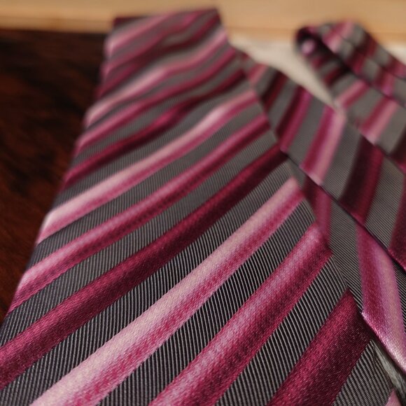 Boss Red, Pink, Black and White Striped Silk Tie - Picture 2 of 4
